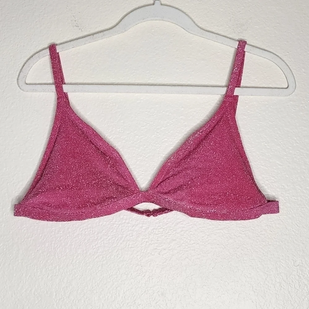 Skims Pink Glitter Triangle Bikini Top 2X